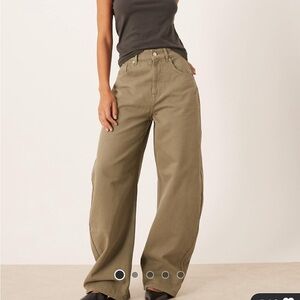 ASOS Design high waisted barrel leg jeans in washed khaki